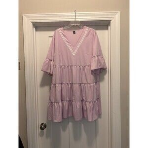 Plus Size 2XL Shein Dress Knee Length Purple Tiered Ruffles Bell Sleeve Curvy